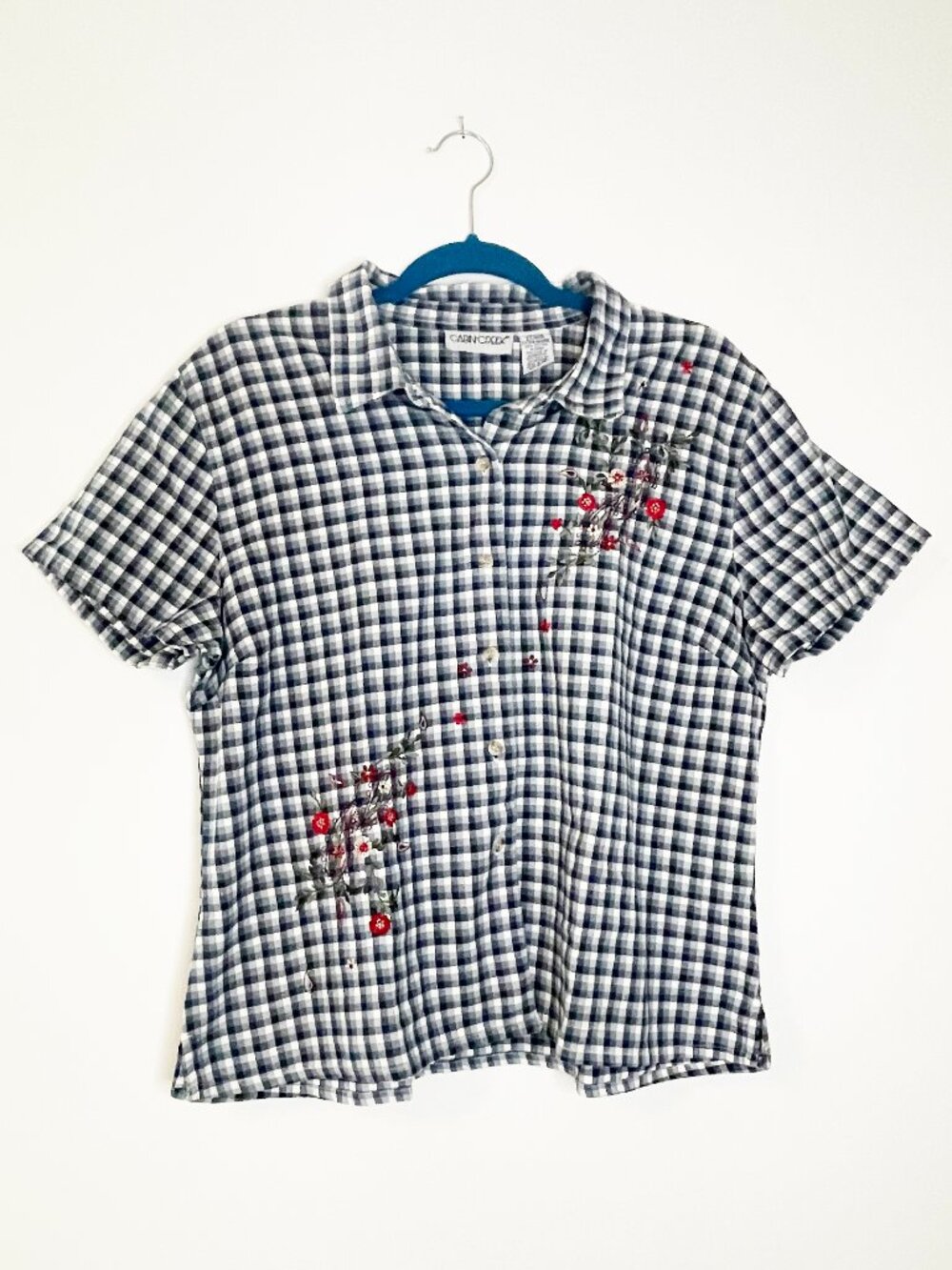 Cabin Creek Gingham Embroidered Button Front Shirt Petite XL Cottagecore Prairie